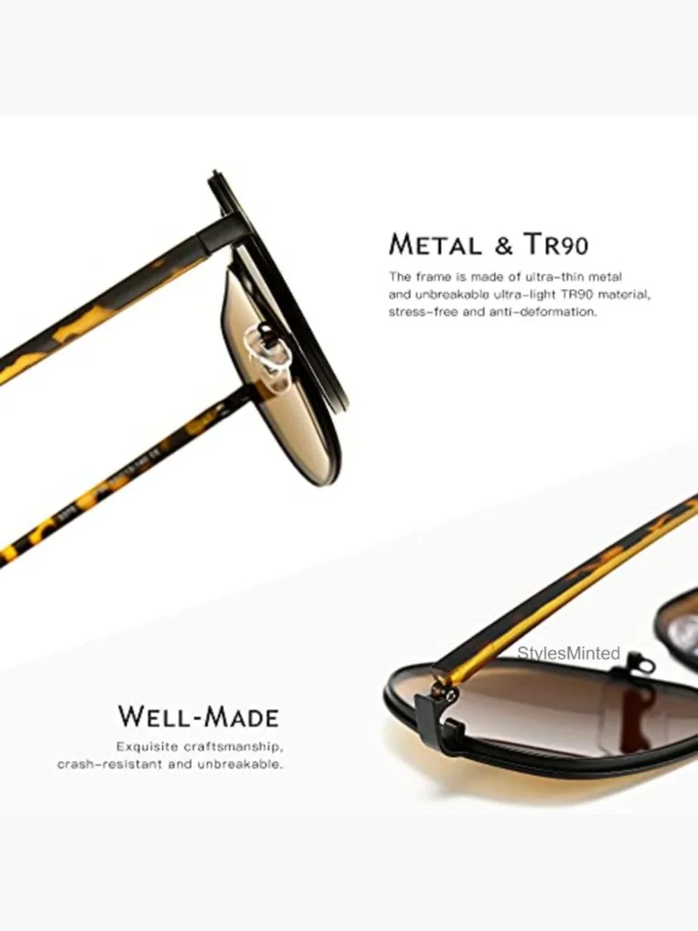 Polygon Aviator Sunglasses for Men Polarized Retro Shades UV Protection